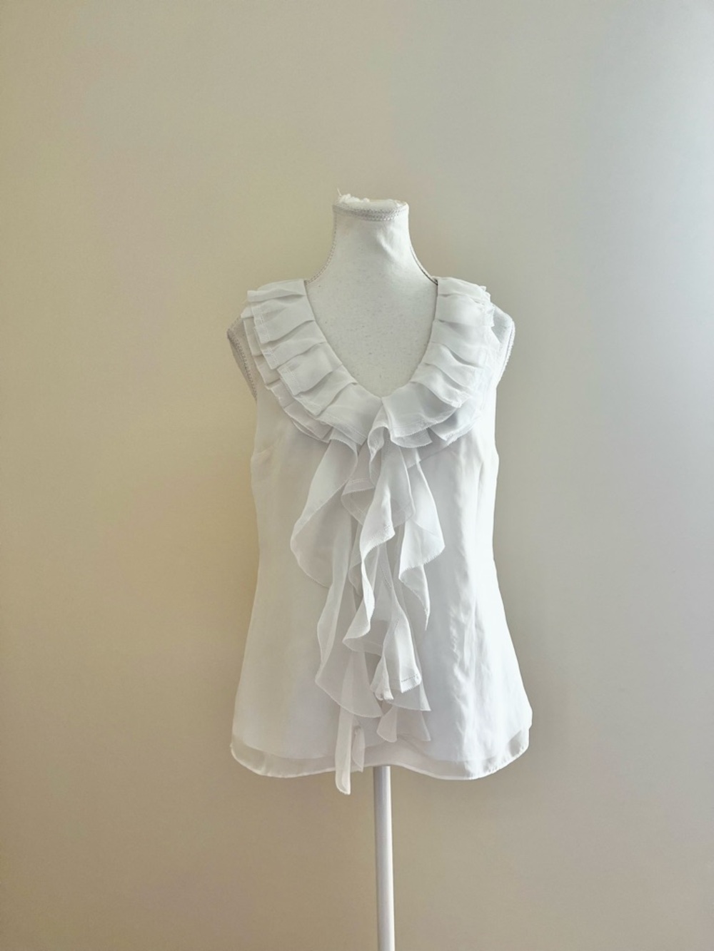 Chiffon Ruffle V-Neck White Sleeveless Camisole